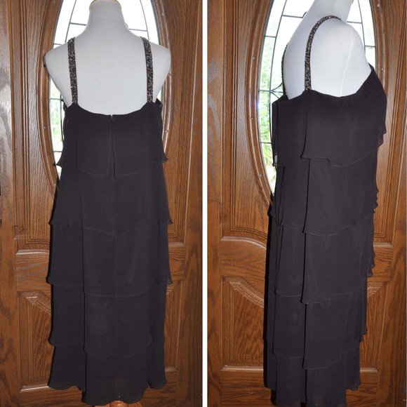 Daymor Couture Expresso Brown Silk Tiered Beaded Chiffon Gatsby Flapper Dress - Picture 3 of 7